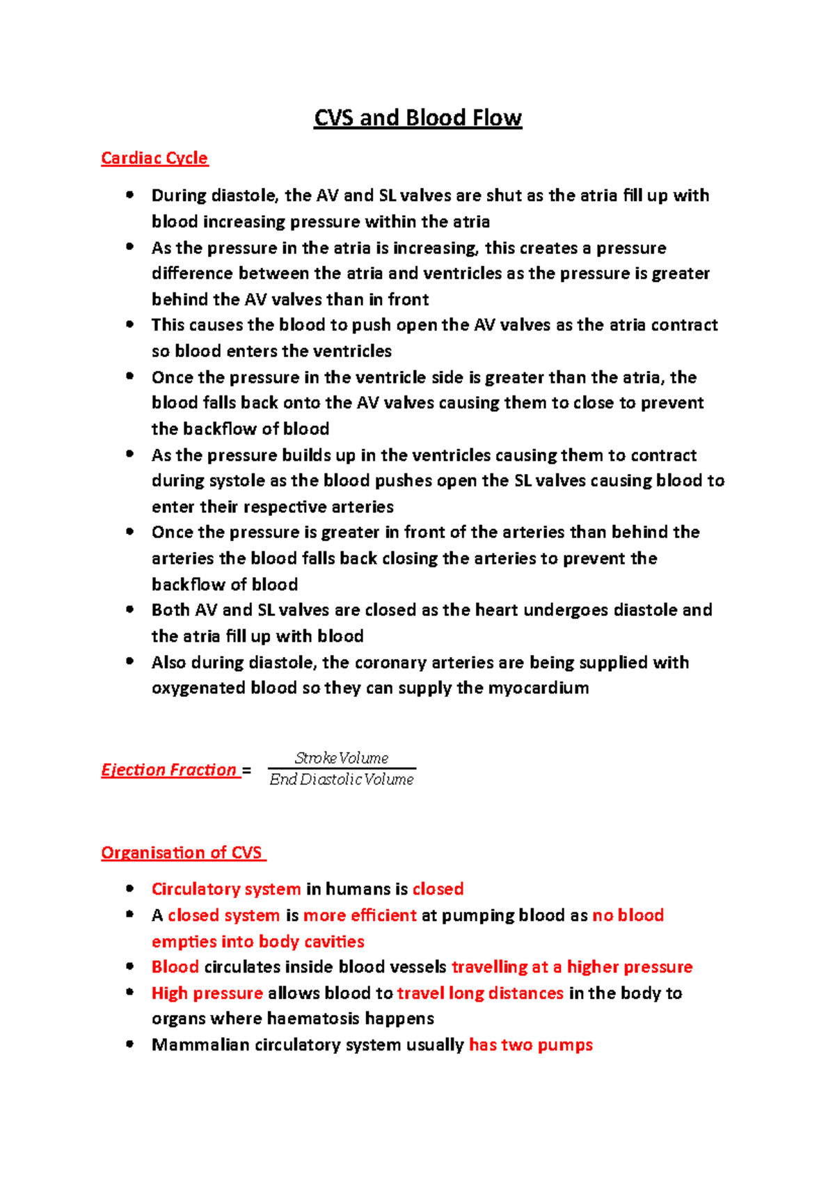 CVS and Flow of Blood - Lecture notes 1 - CVS and Blood Flow Cardiac ...