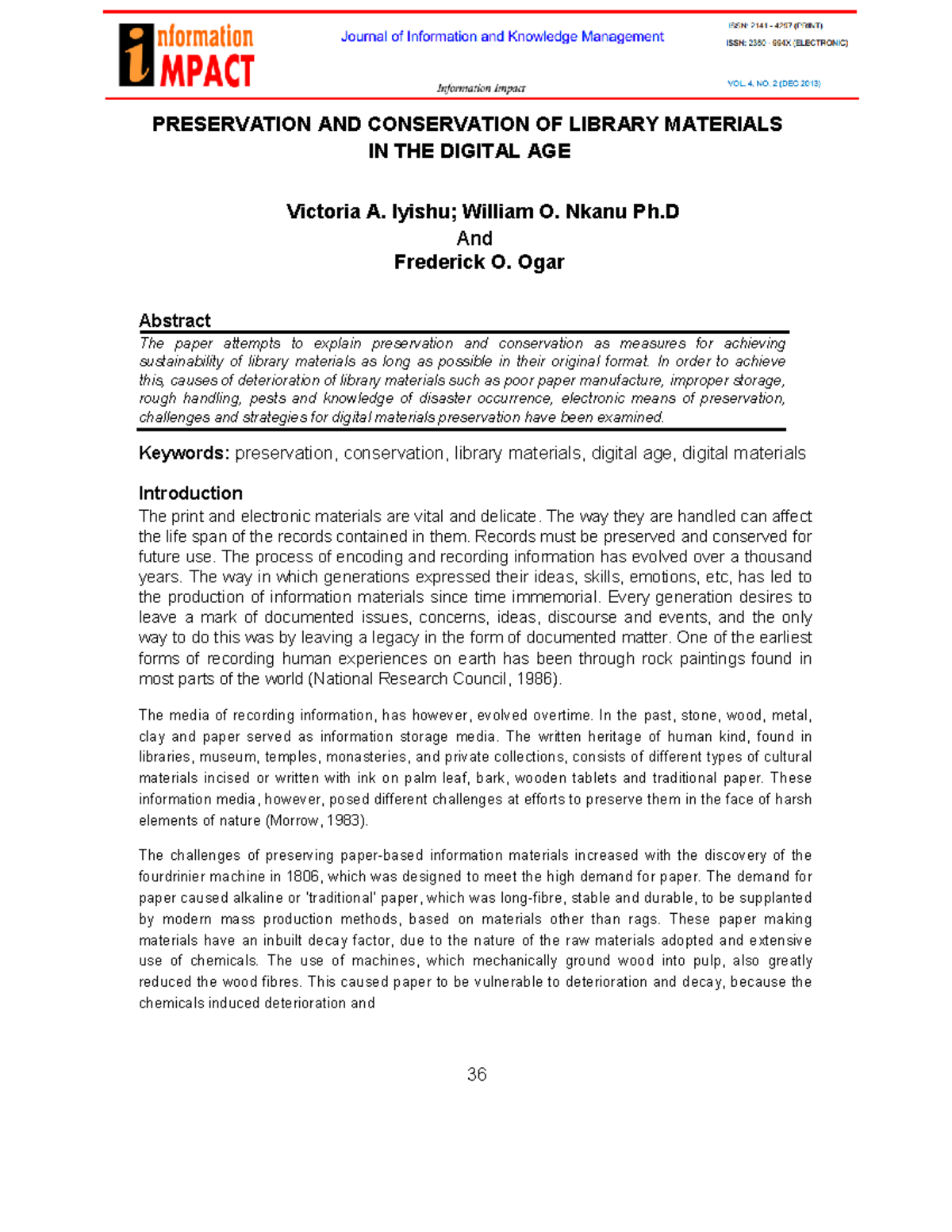 Preservation and Conservation of Library Materials in the Digital Era ...