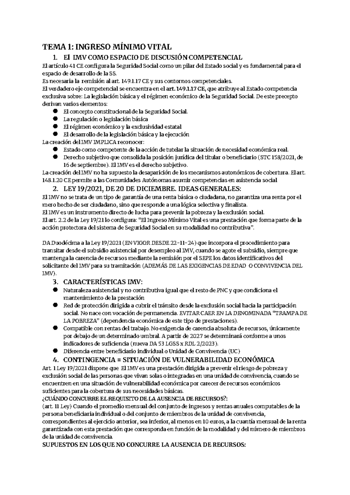 TEMA 1: INGRESO MÍNIMO VITAL Y SU IMPACTO EN LA SEGURIDAD SOCIAL - Studocu