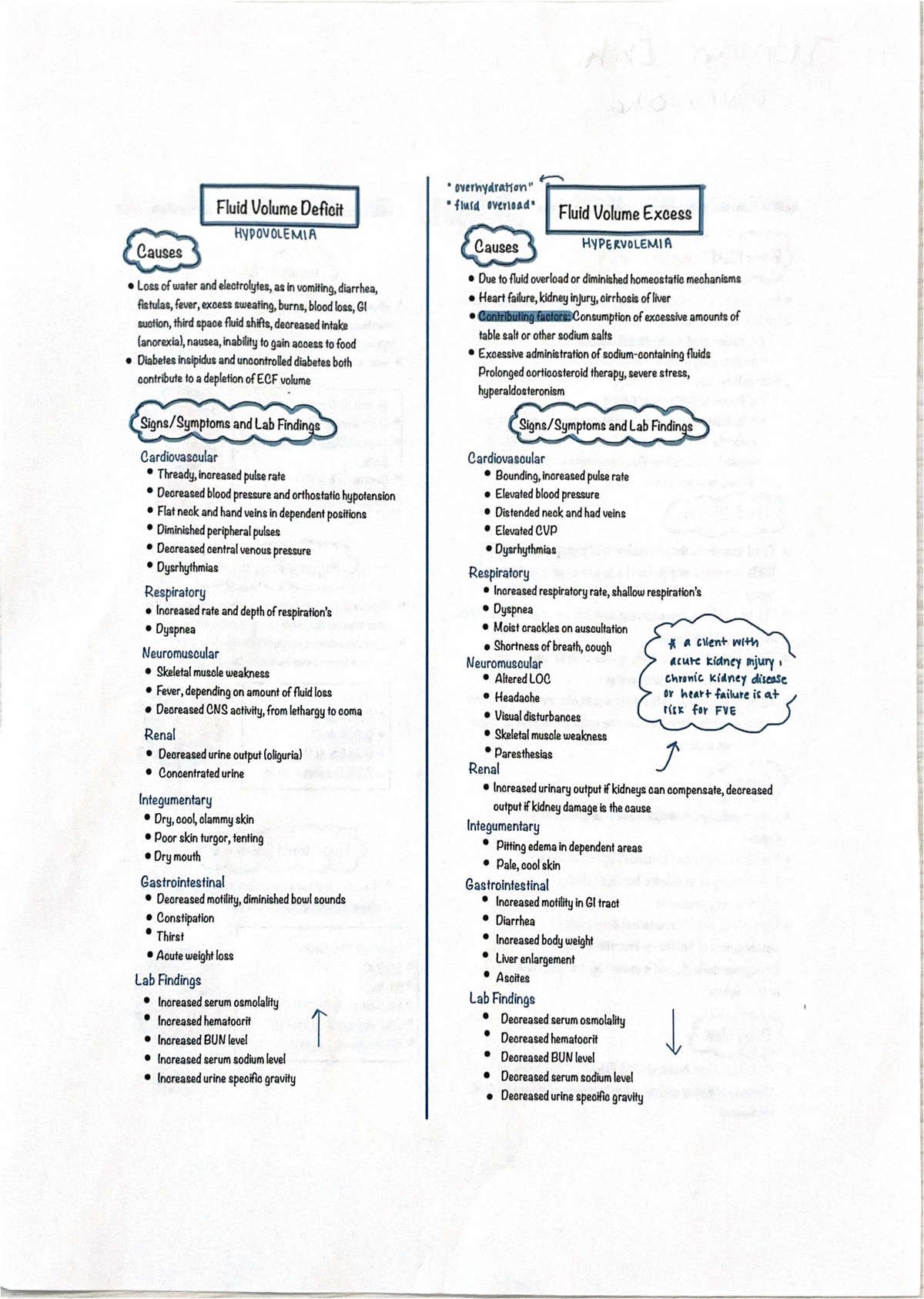 Fluid Volume Deficit & Excess: Causes and Lab Findings (Lab) - Studocu