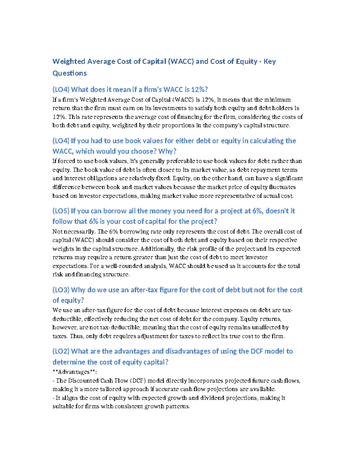 WACC and Cost of Equity Questions - Weighted Average Cost of Capital ...