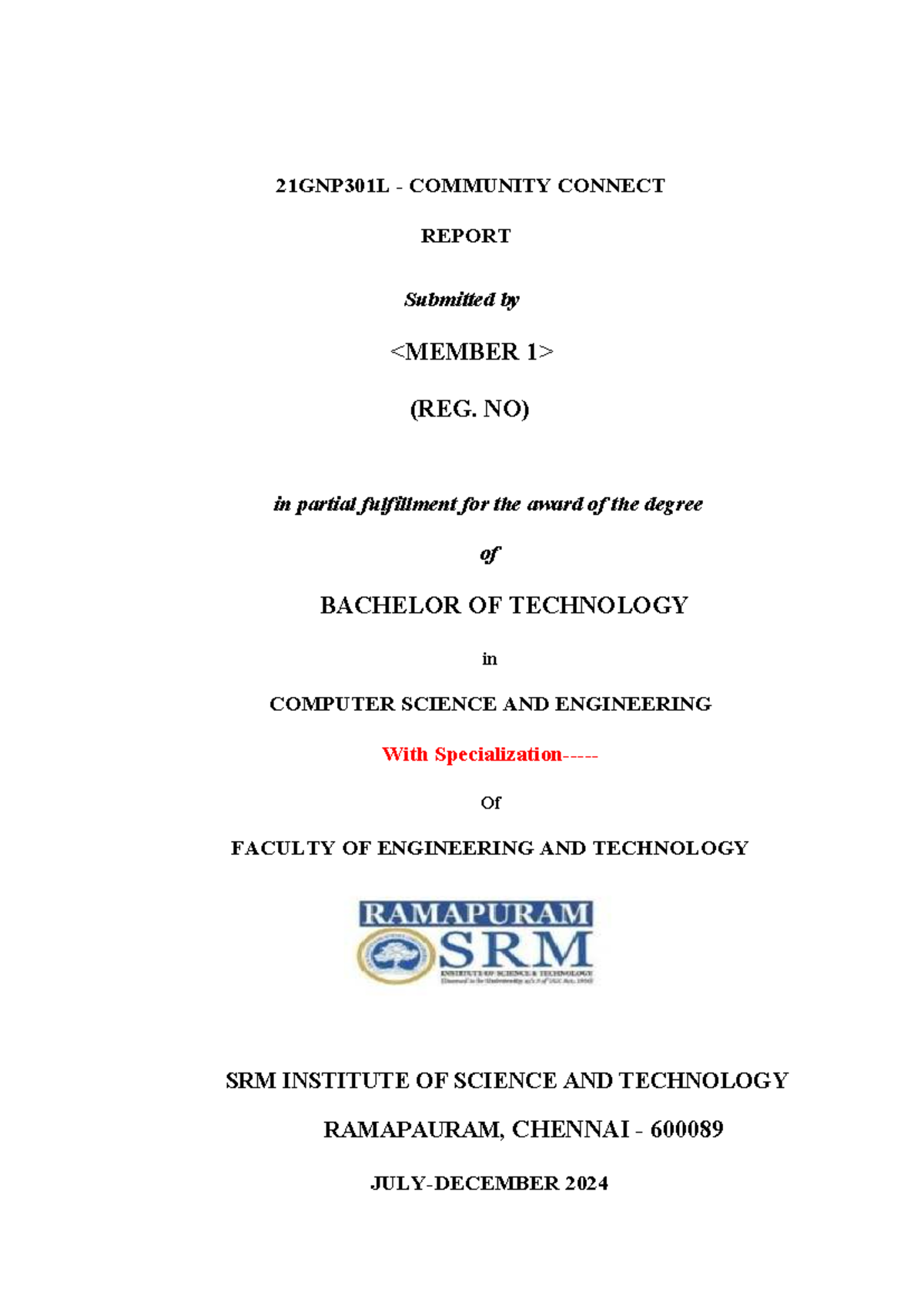 21GNP301L Community Connect Report Template for B.Tech CSE - Studocu