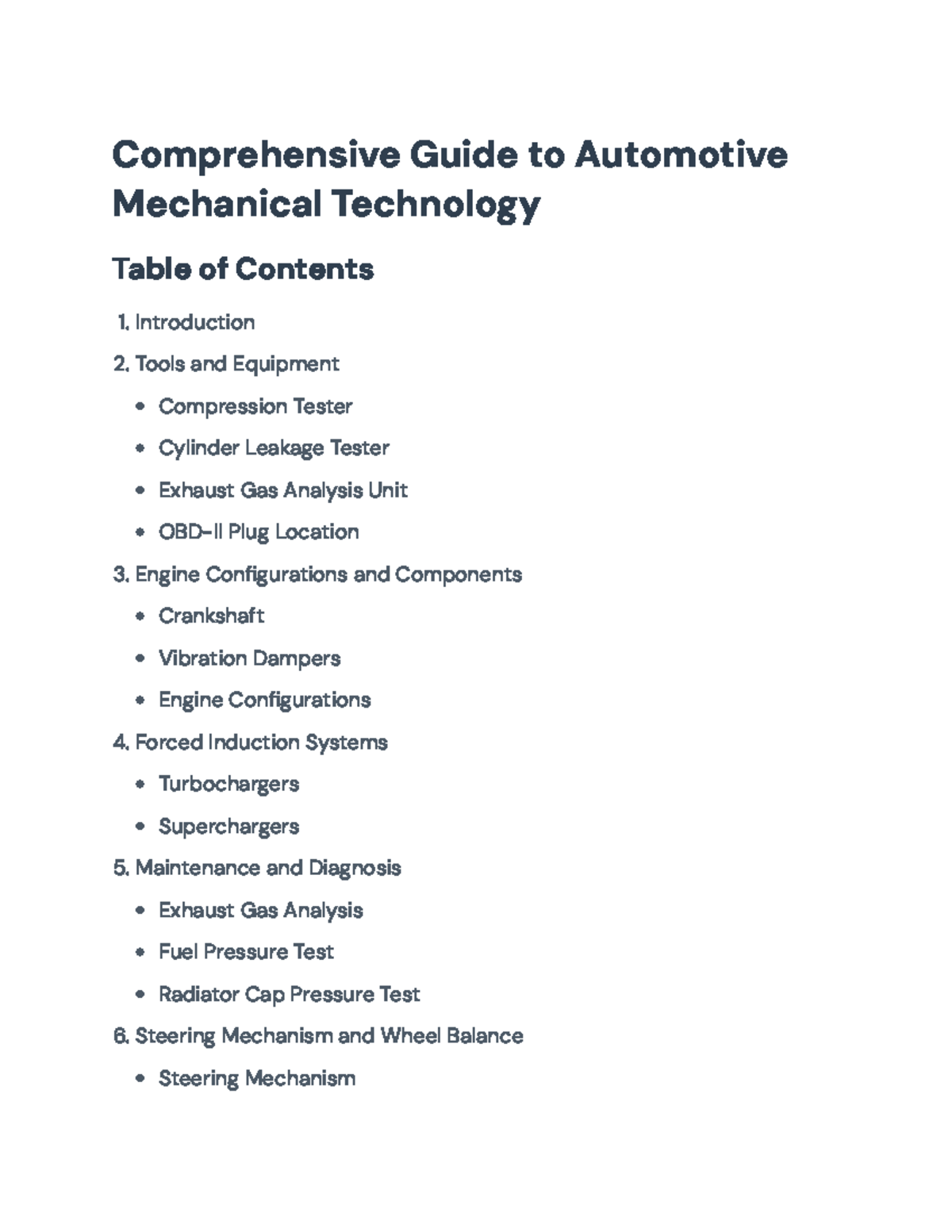 Comprehensive Guide to Automotive Mechanical Technology - ECE 101 ...