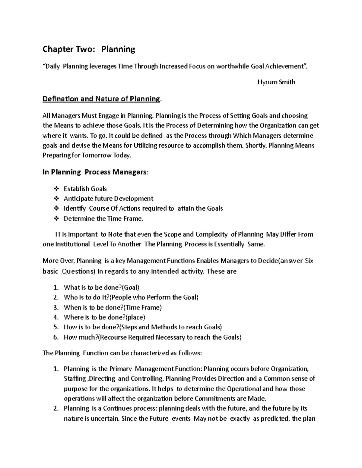 Chapter 2: Planning Process for Effective Goal Achievement - Studocu