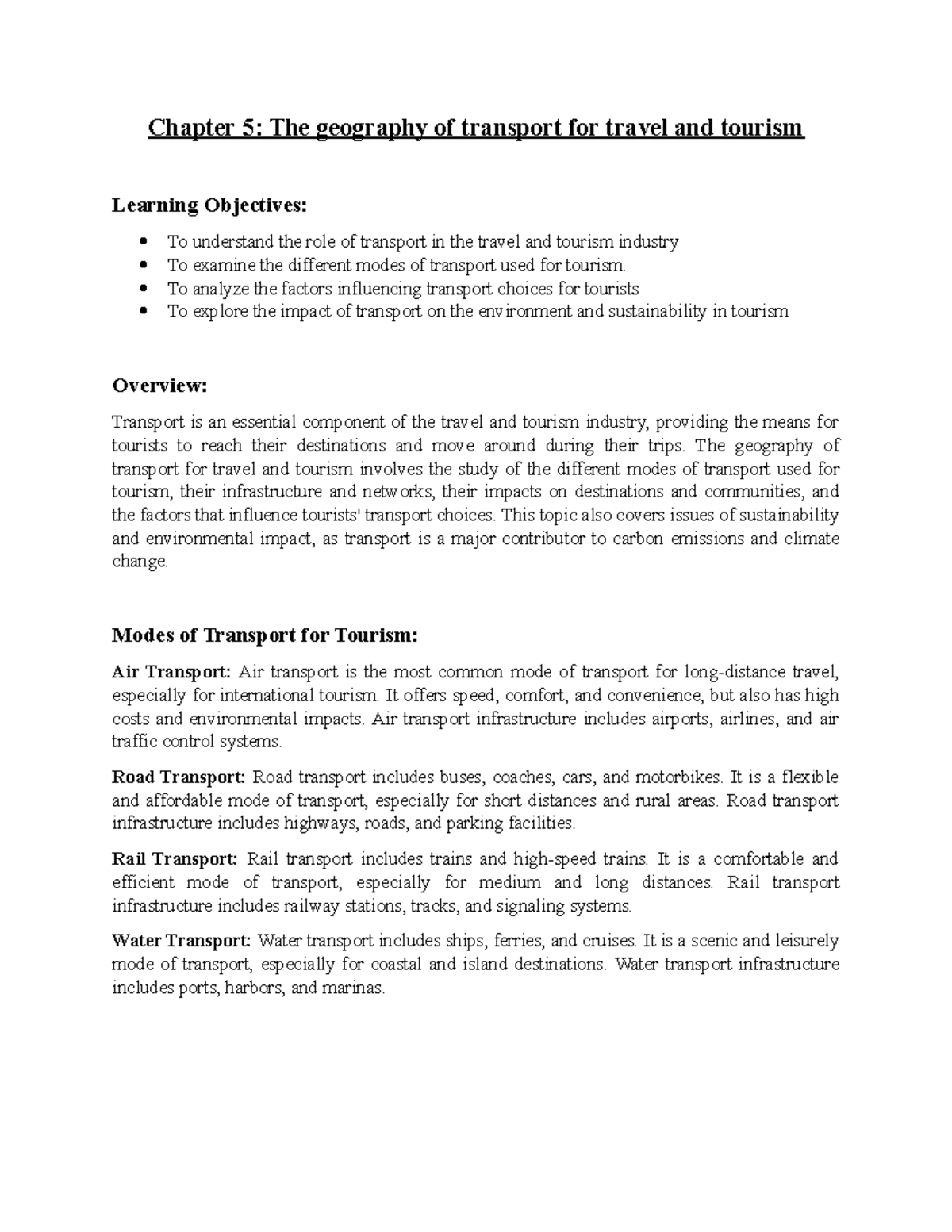Chapter 5: Geography of Transport in Travel and Tourism - TESM - Studocu