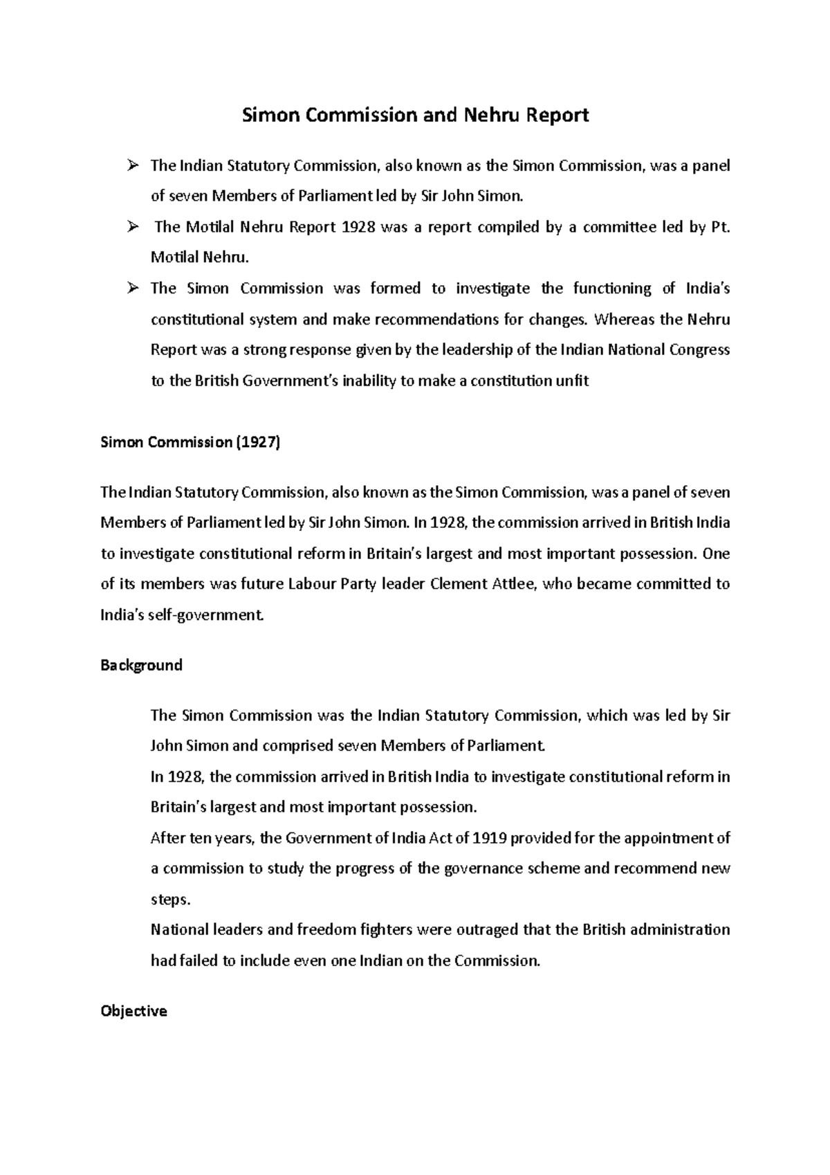 Simon Commission & Nehru Report: A Study of Constitutional Reforms ...