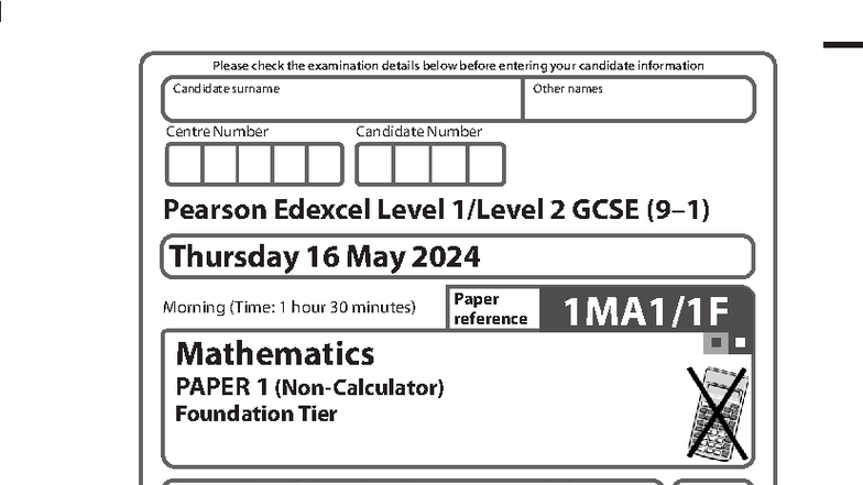 Mathematics Paper 1 Foundation Tier Exam Details - GCSE 1F May 2024 ...