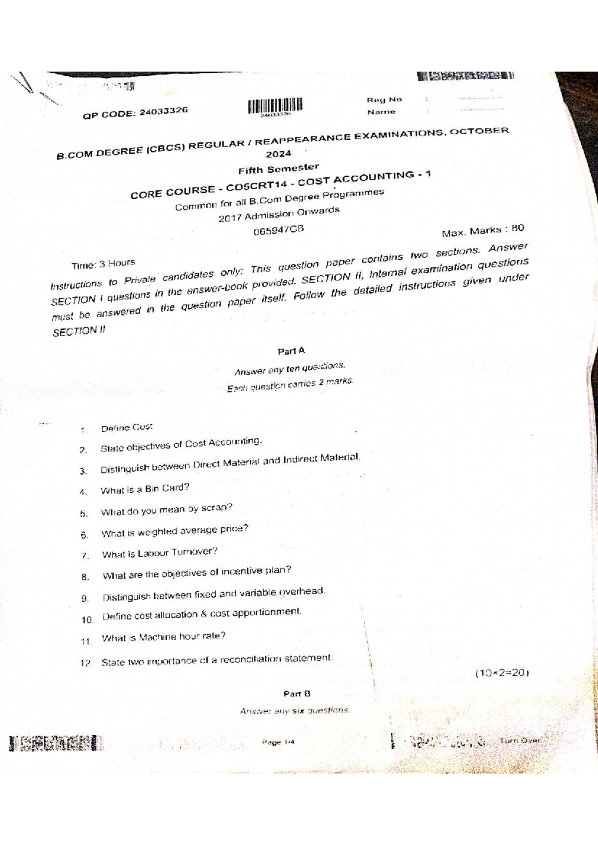 Cost Accounting - 1 (B.COM DEGREE CBCS) Final Exam Notes 2024 - Studocu