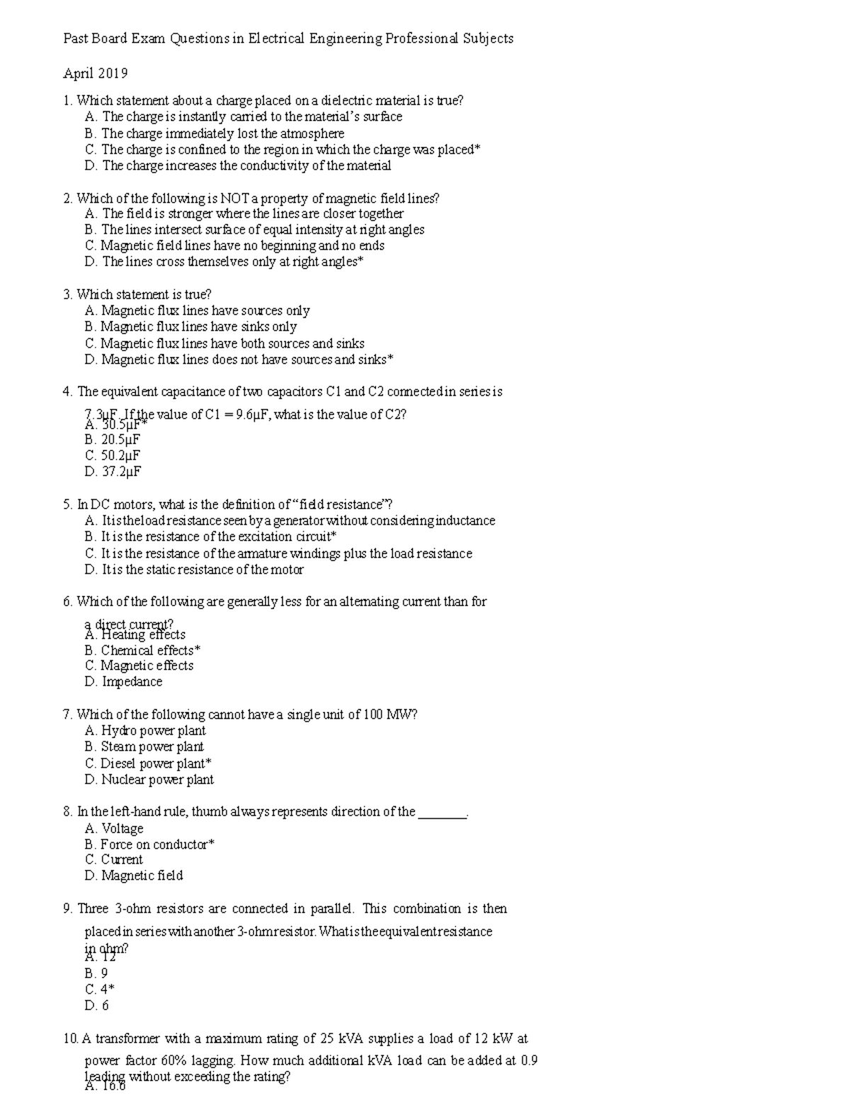 Past Board Exam Questions in Electrical Engineering Professional ...