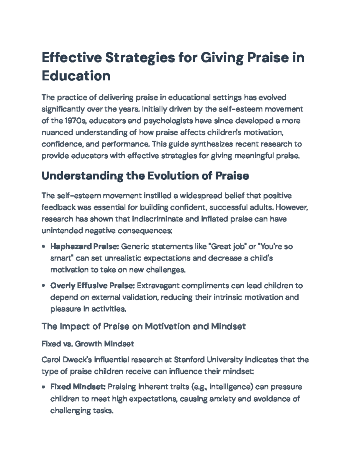 Strategies for Effective Praise in Educational Settings - Studocu