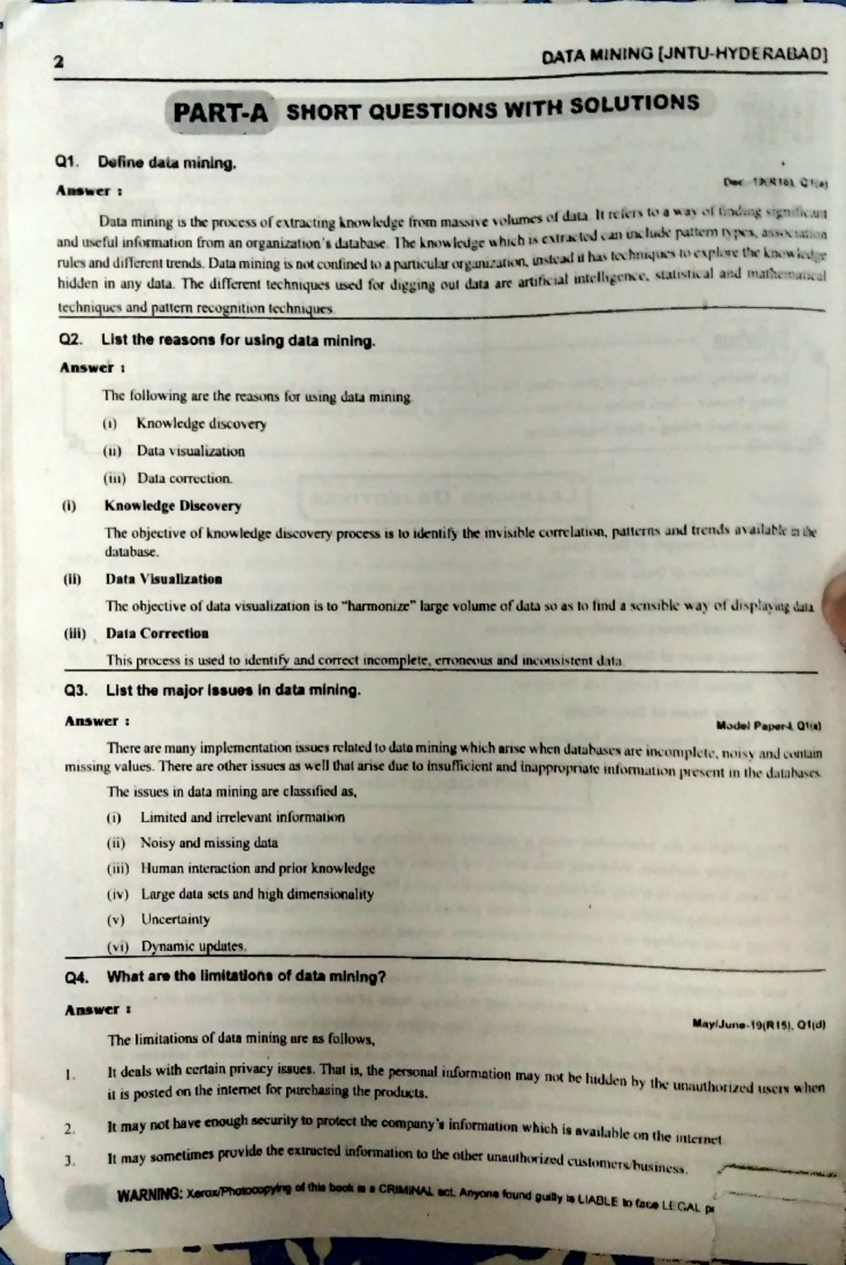 DM Spectrum Unit 1 - r18 4-1 notes - 2 DATA MINING SHORT QUESTIONS WITH ...