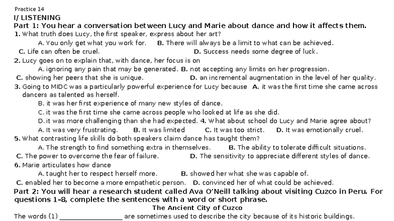 Practice 14 - Listening and Comprehension Exercises - Studocu