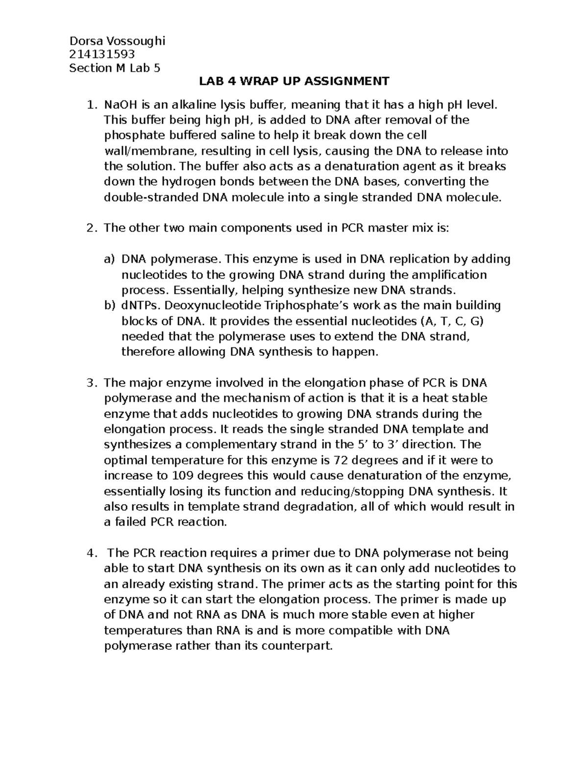 LAB 4 WRAP UP Assignment - Dorsa Vossoughi 214131593 Section M Lab 5 ...