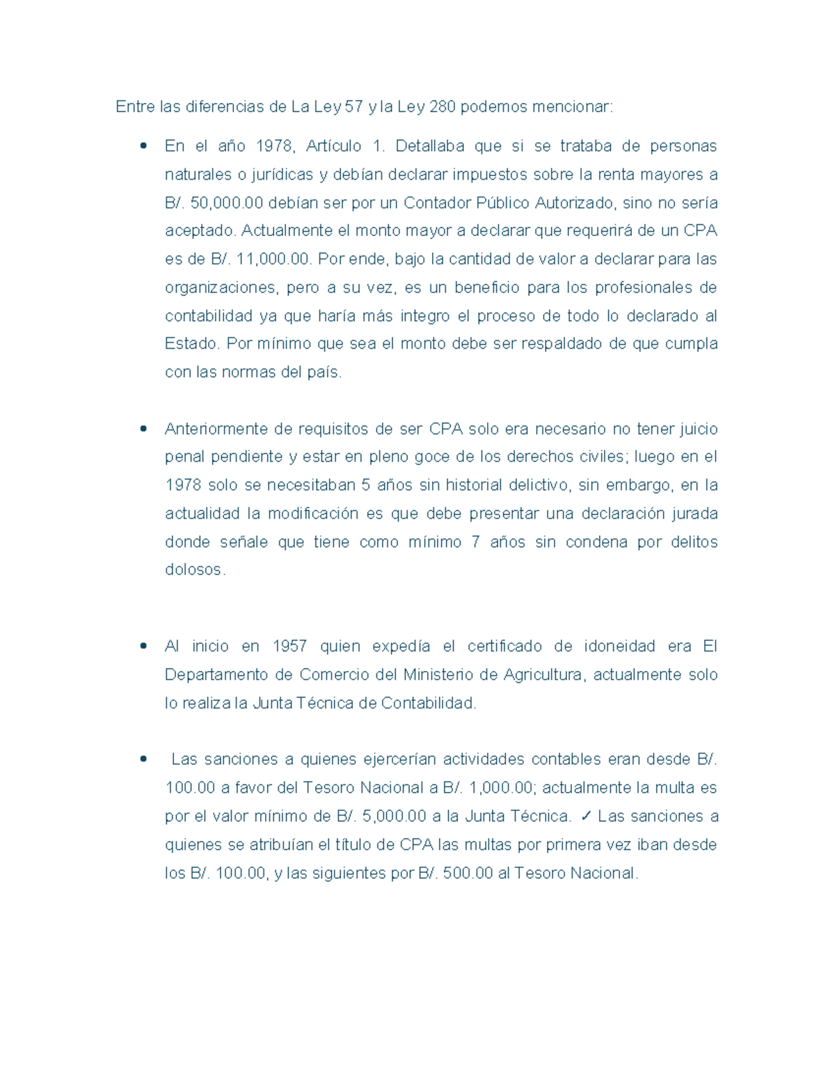 Diferencias entre La Ley 57 y La Ley 280: Análisis Comparativo - Studocu