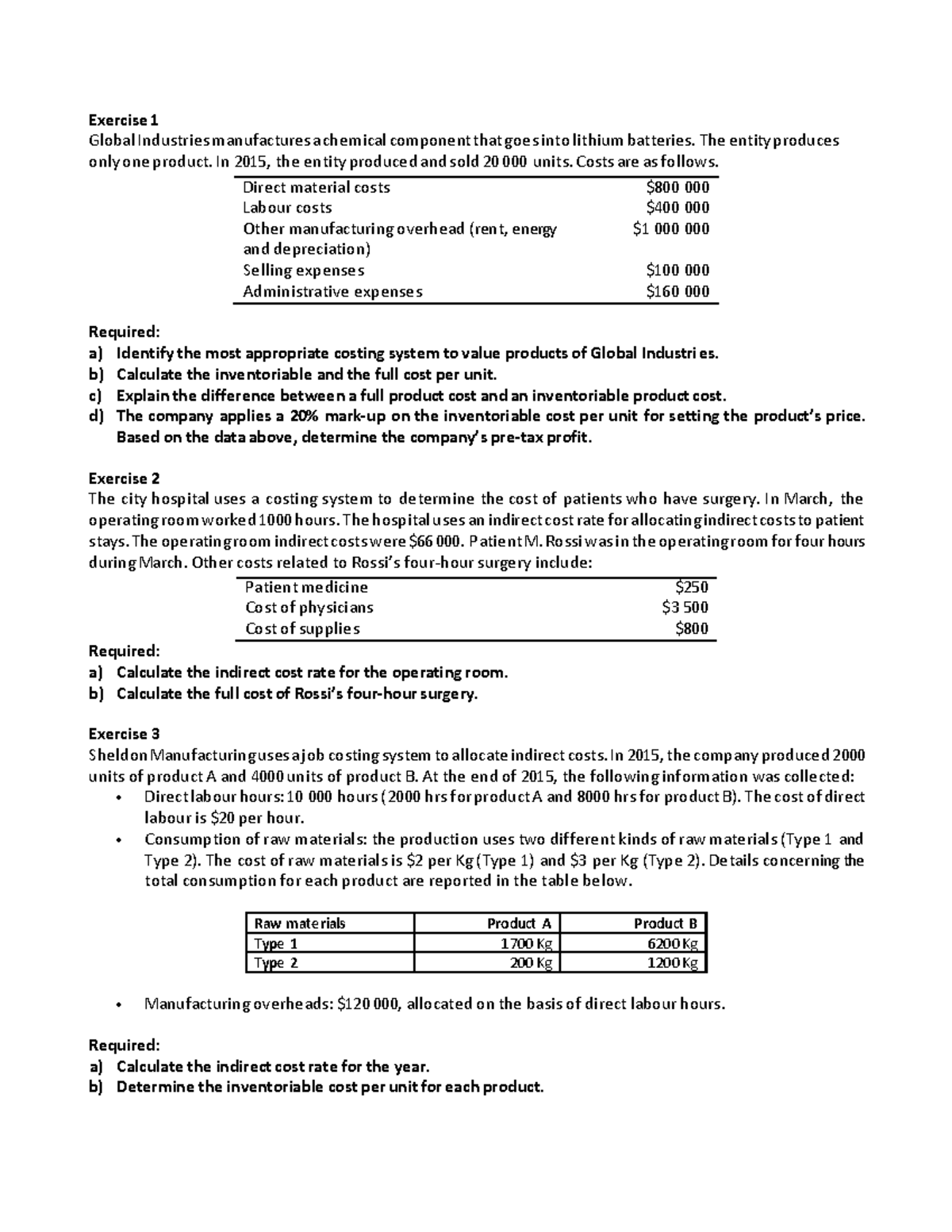 Costing and Pricing Analysis - Practical Session (Course Code: CP-101 ...