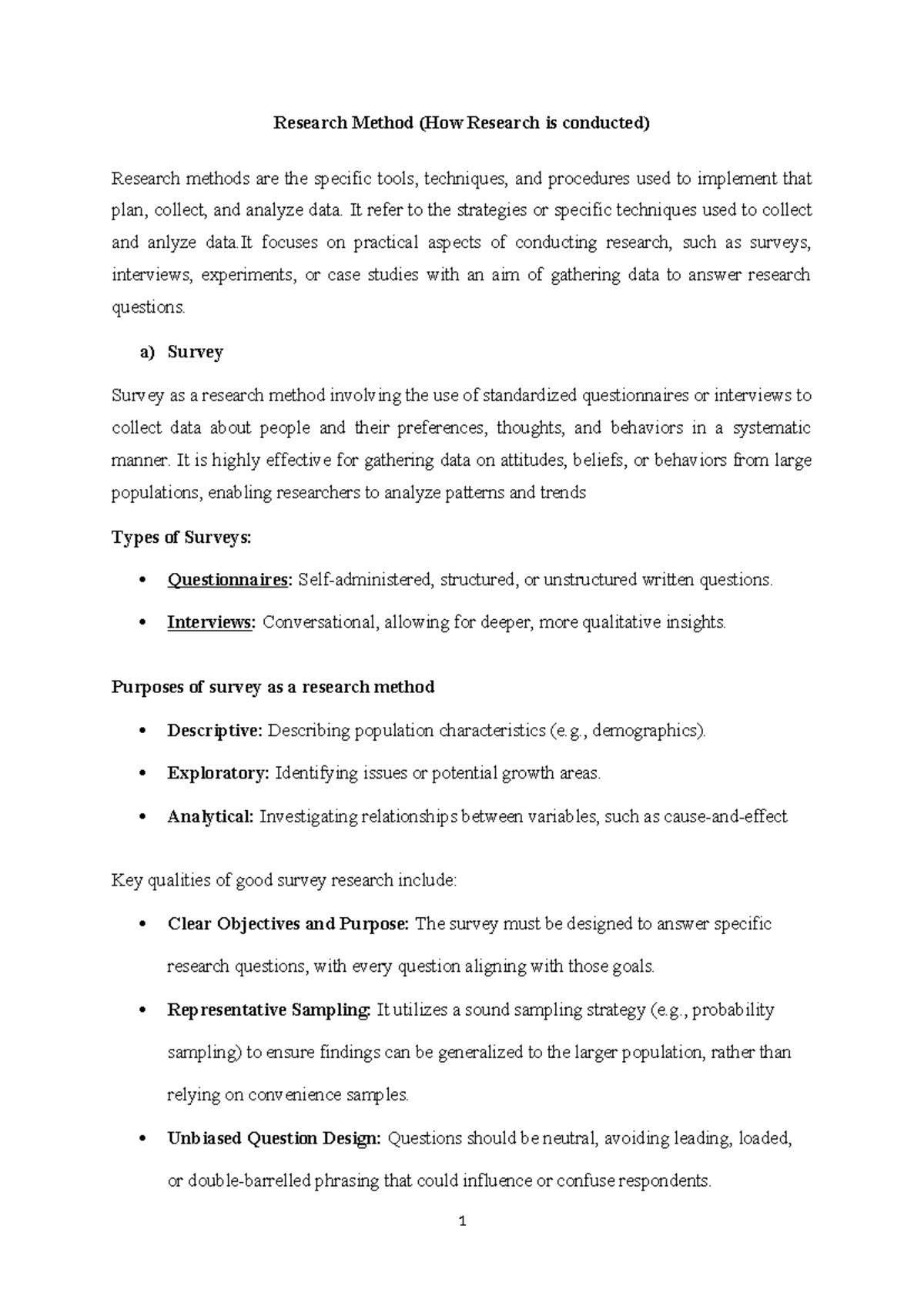 Research Method (RSH101) - Detailed Notes on Surveys & Interviews - Studocu