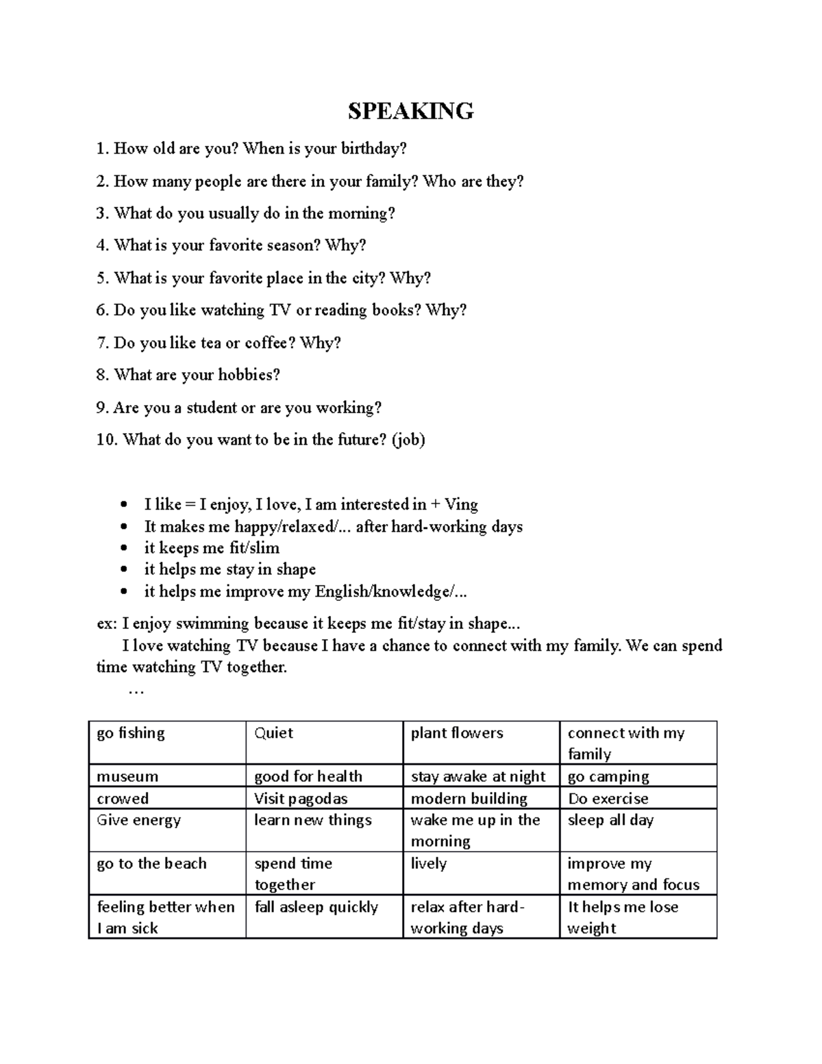 Speaking Final Test Questions and Tips - Studocu