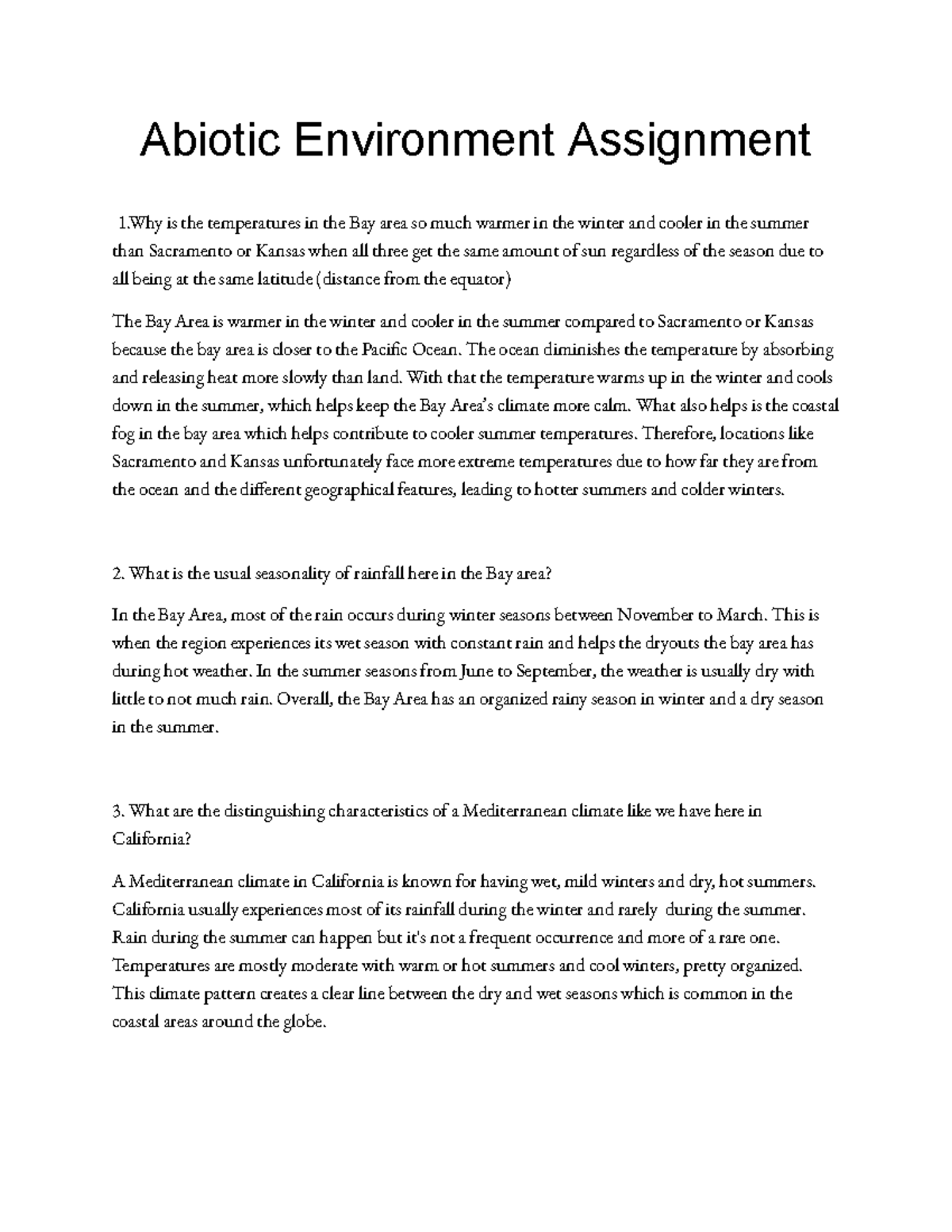 BIO-19 Ecology Assignment 1: Bay Area Climate Analysis - Studocu