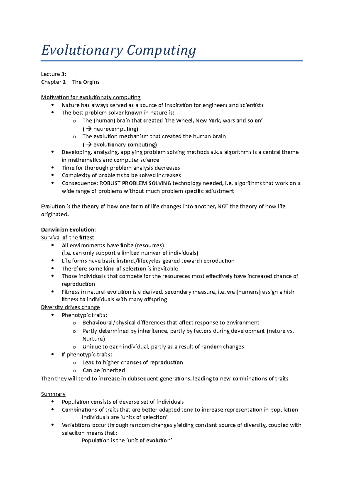 Lecture 2 - Chapter 2 EC: Summary of Evolutionary Computing Concepts ...