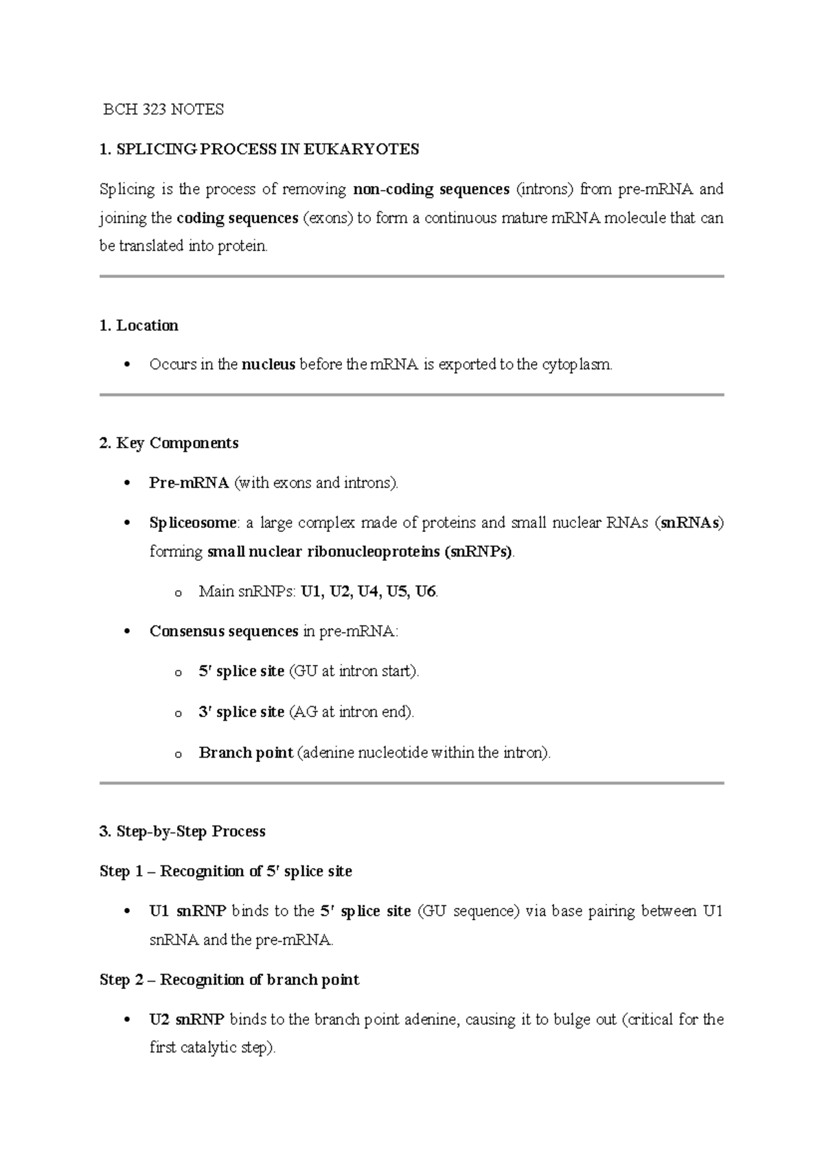 BCH 323 Final Exam Notes: Splicing, Replication, and Transcription ...