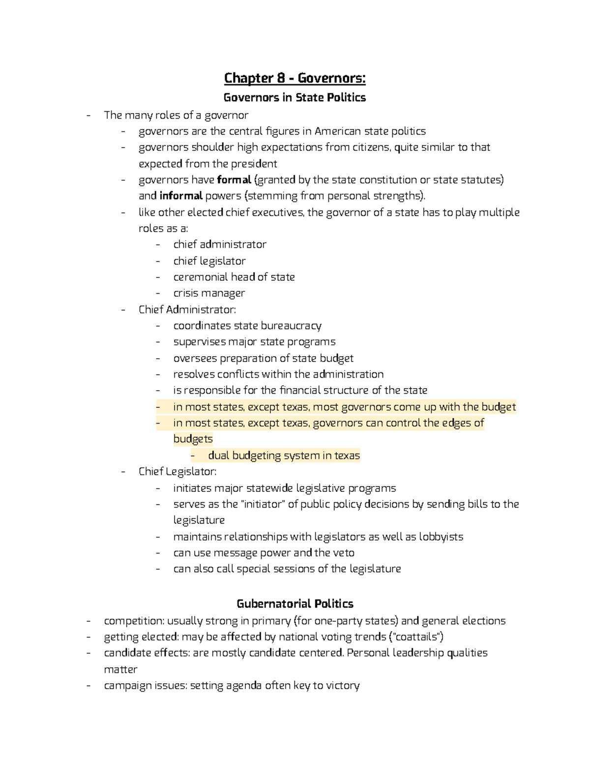 Pols 207 Section 3 - Chapter 8: The Role of Governors in State Politics ...