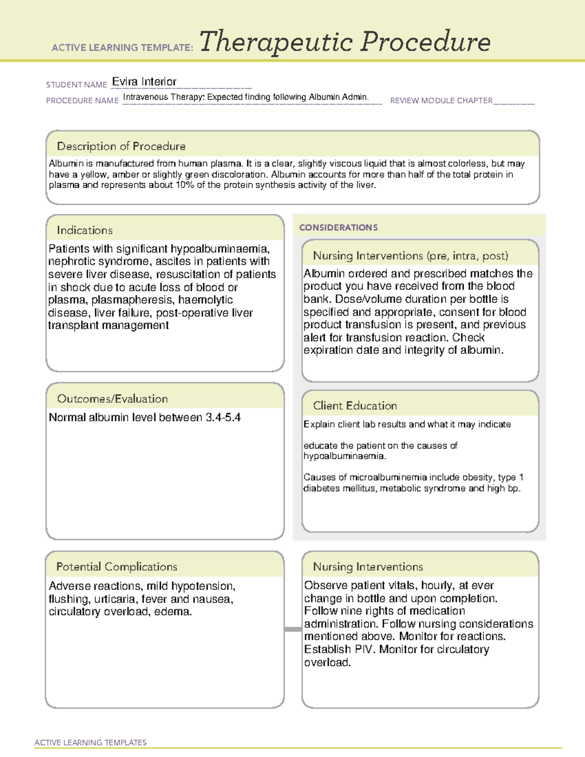 Albumin ALT Therapeutic Procedure - ACTIVE LEARNING TEMPLATES ...
