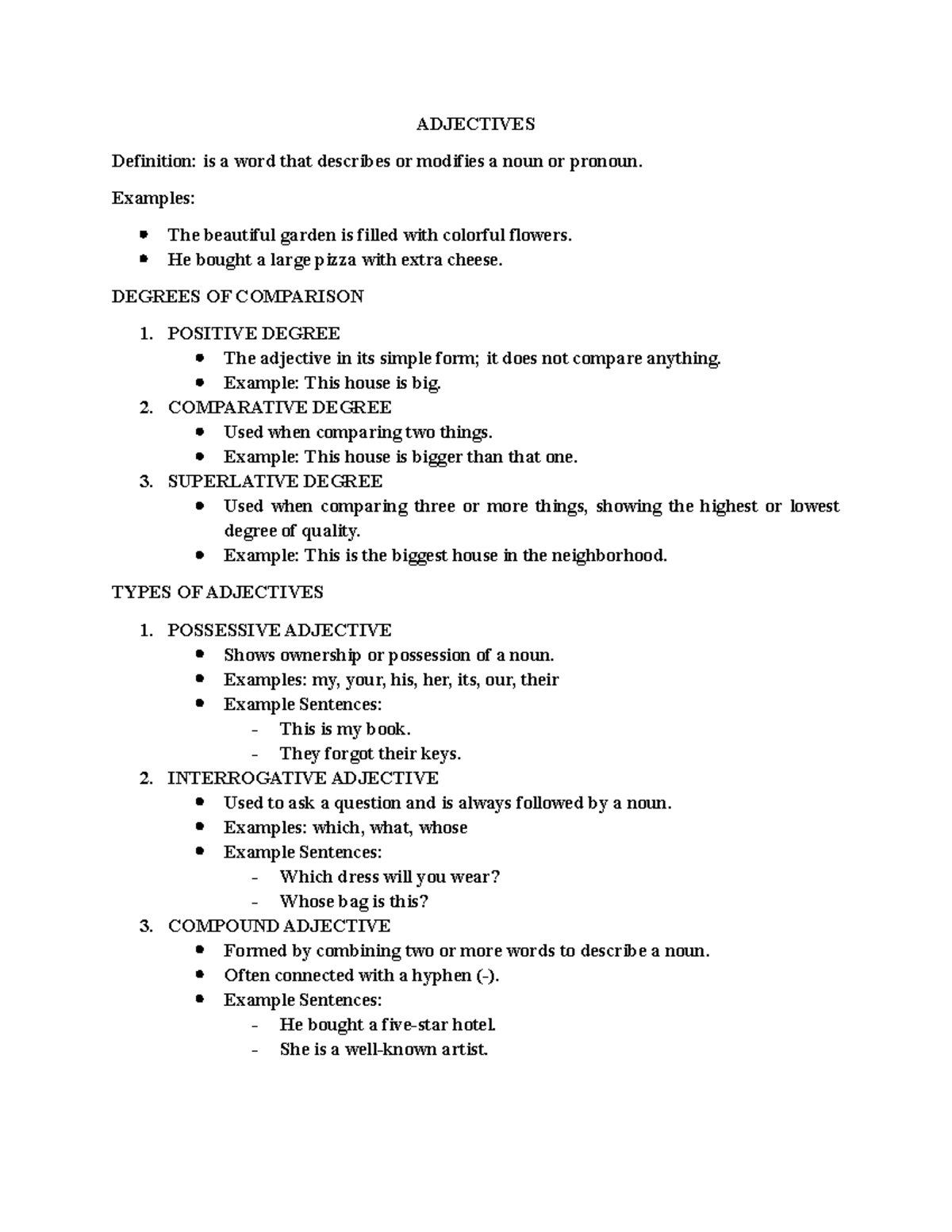 Adjectives - Notes yan!! - ADJECTIVES Definition: is a word that ...