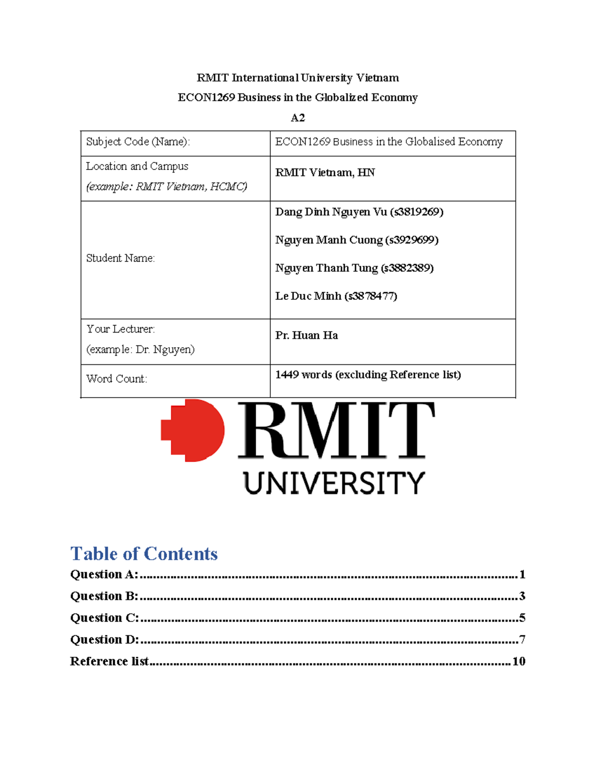 As2 bus in econ - asdasd - RMIT International University Vietnam ...