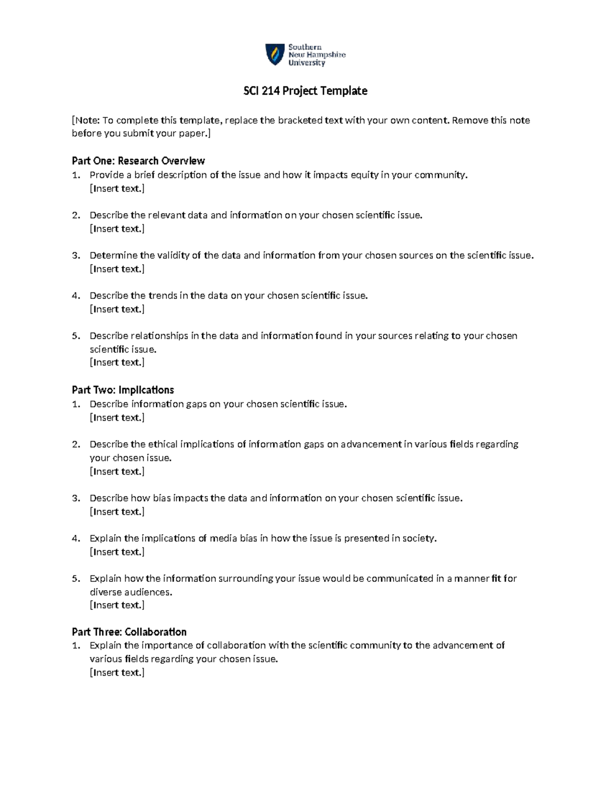 SCI 214 Research Overview & Implications Project Template - Studocu
