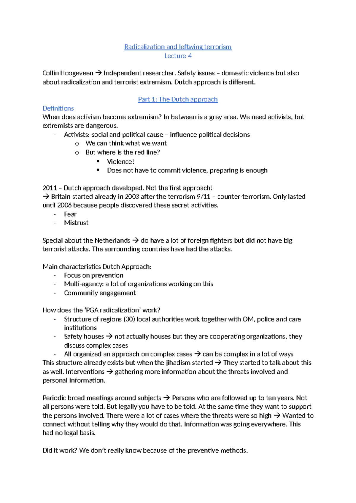 HC 4 - Lecture 4: Dutch Approaches to Radicalization & Left-Wing ...