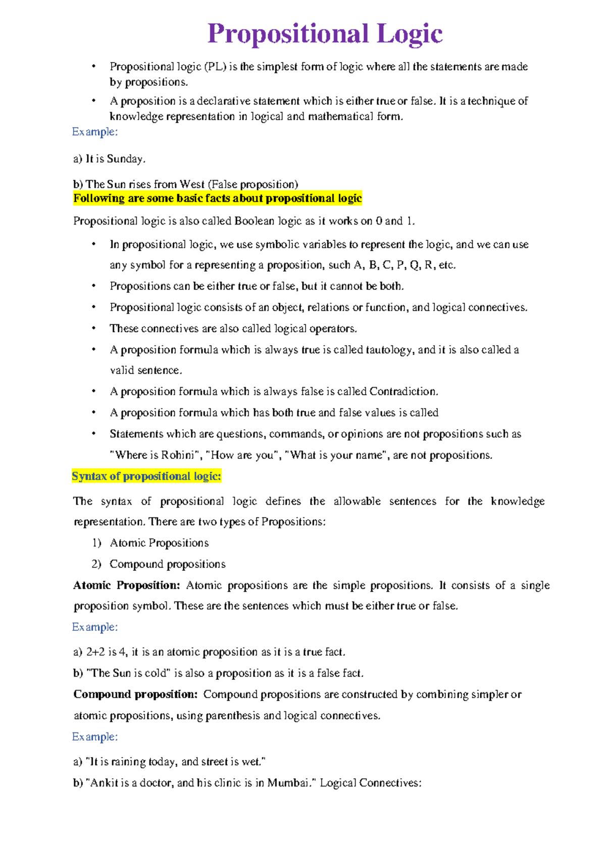 Propositional Logic - Lecture Notes (PL) - Studocu