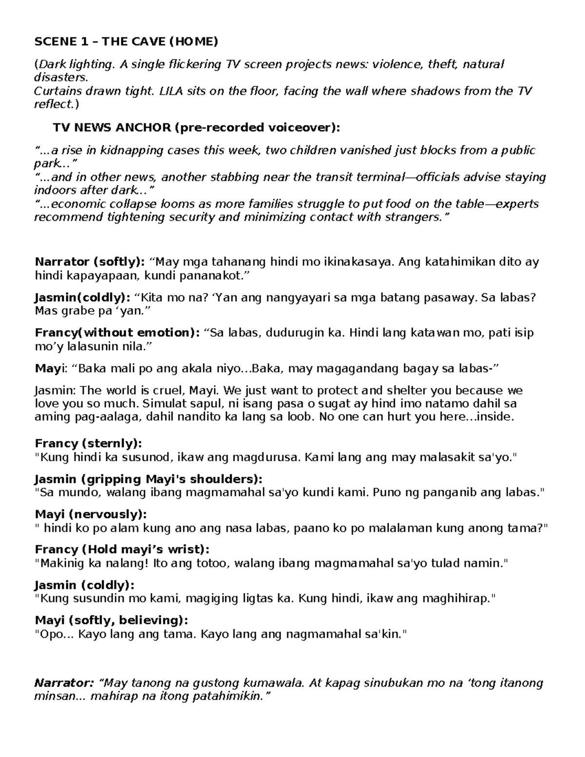 SCENE 1-3: THE CAVE AND THE LIGHT (FINAL SCRIPT) - Studocu