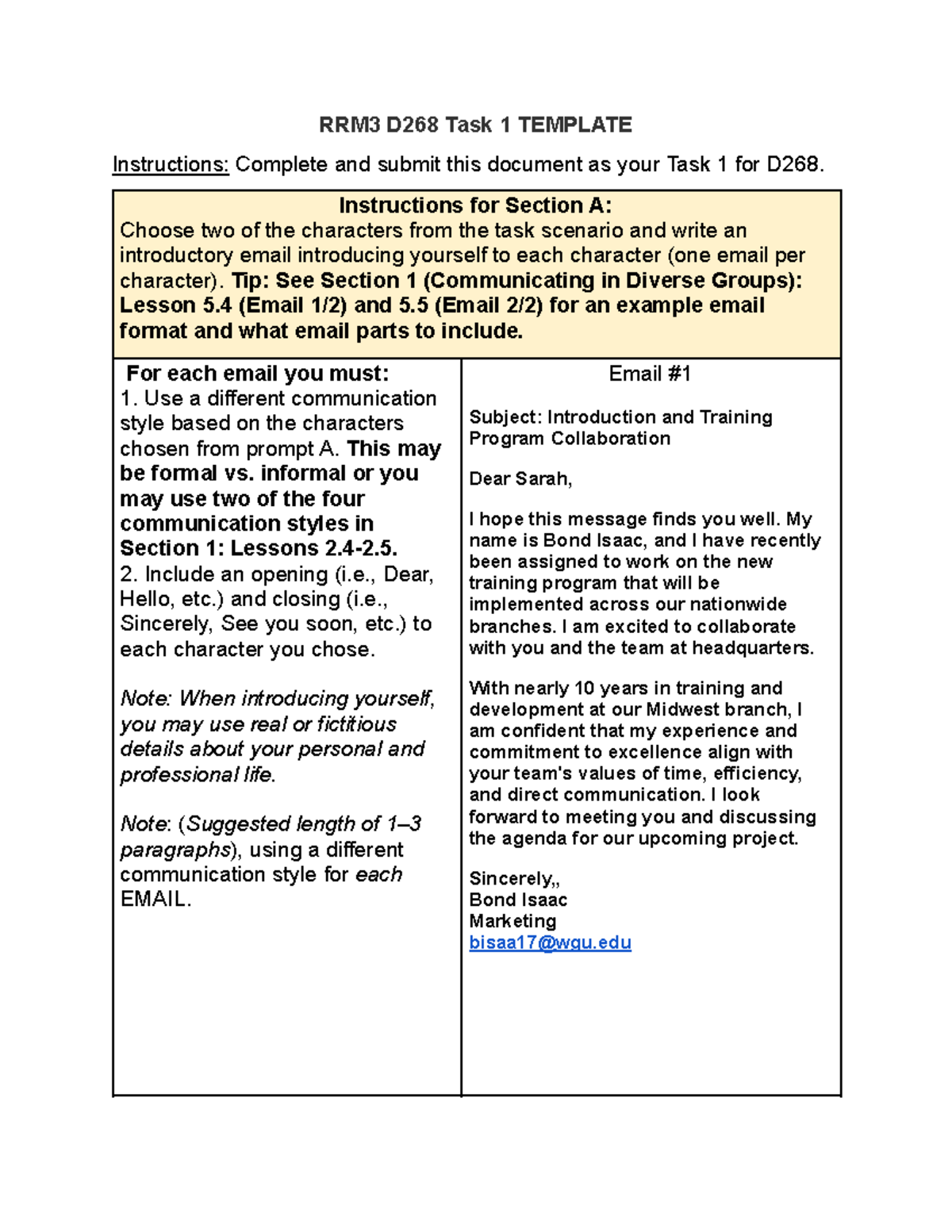 D268 Task 1 - Character Introduction Emails and Analysis - Studocu