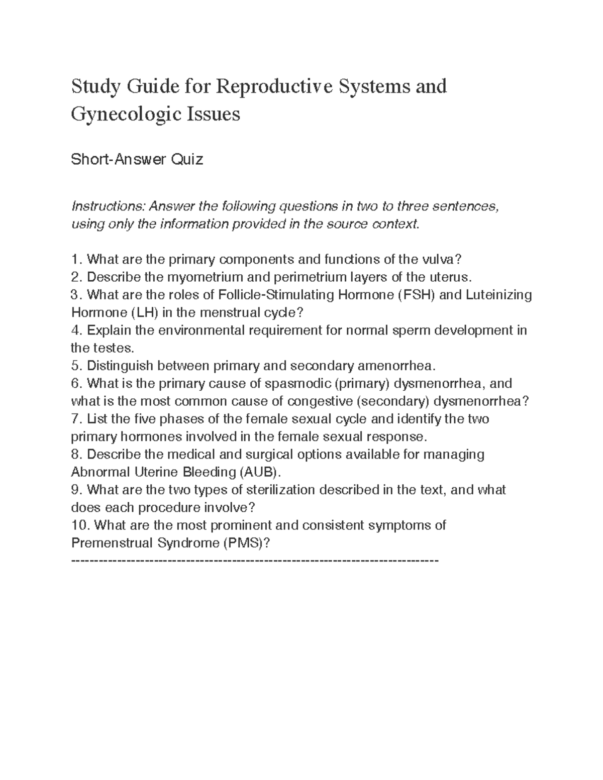 Reproductive Systems & Gynecologic Issues Study Guide (QUI) - Studocu