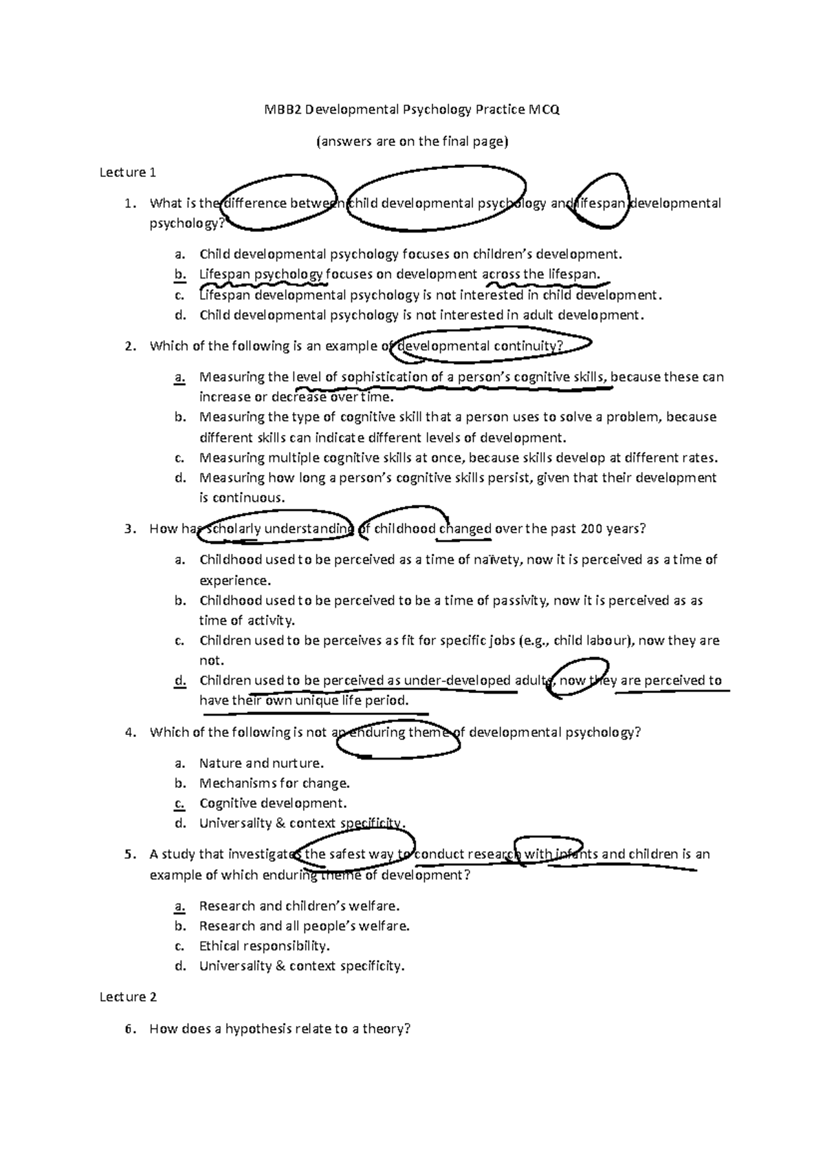 MBB2 Developmental Psychology 2019 Practice Exam Questions & Answers ...