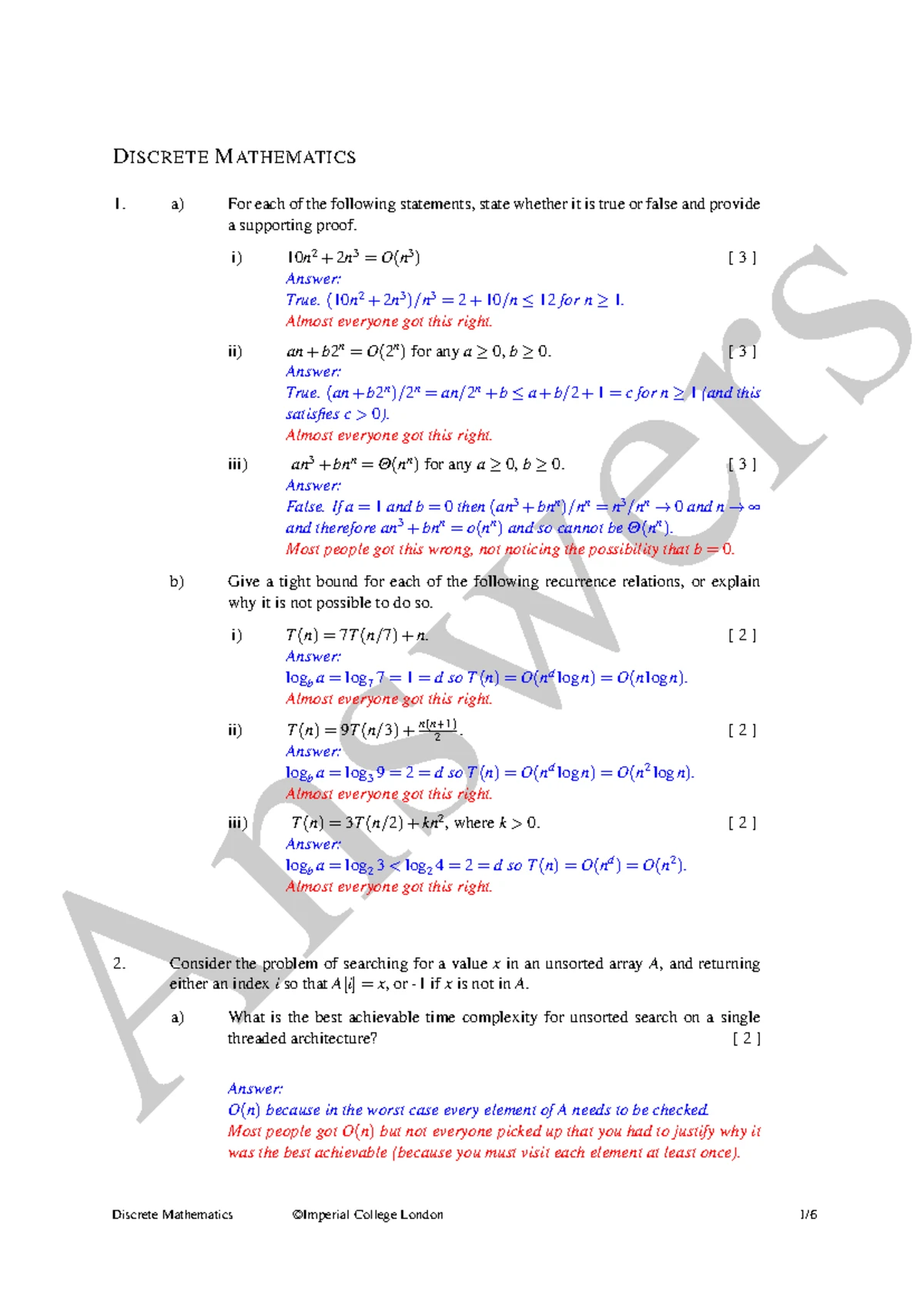 Discrete Mathematics Exam Answers - College London - Studocu