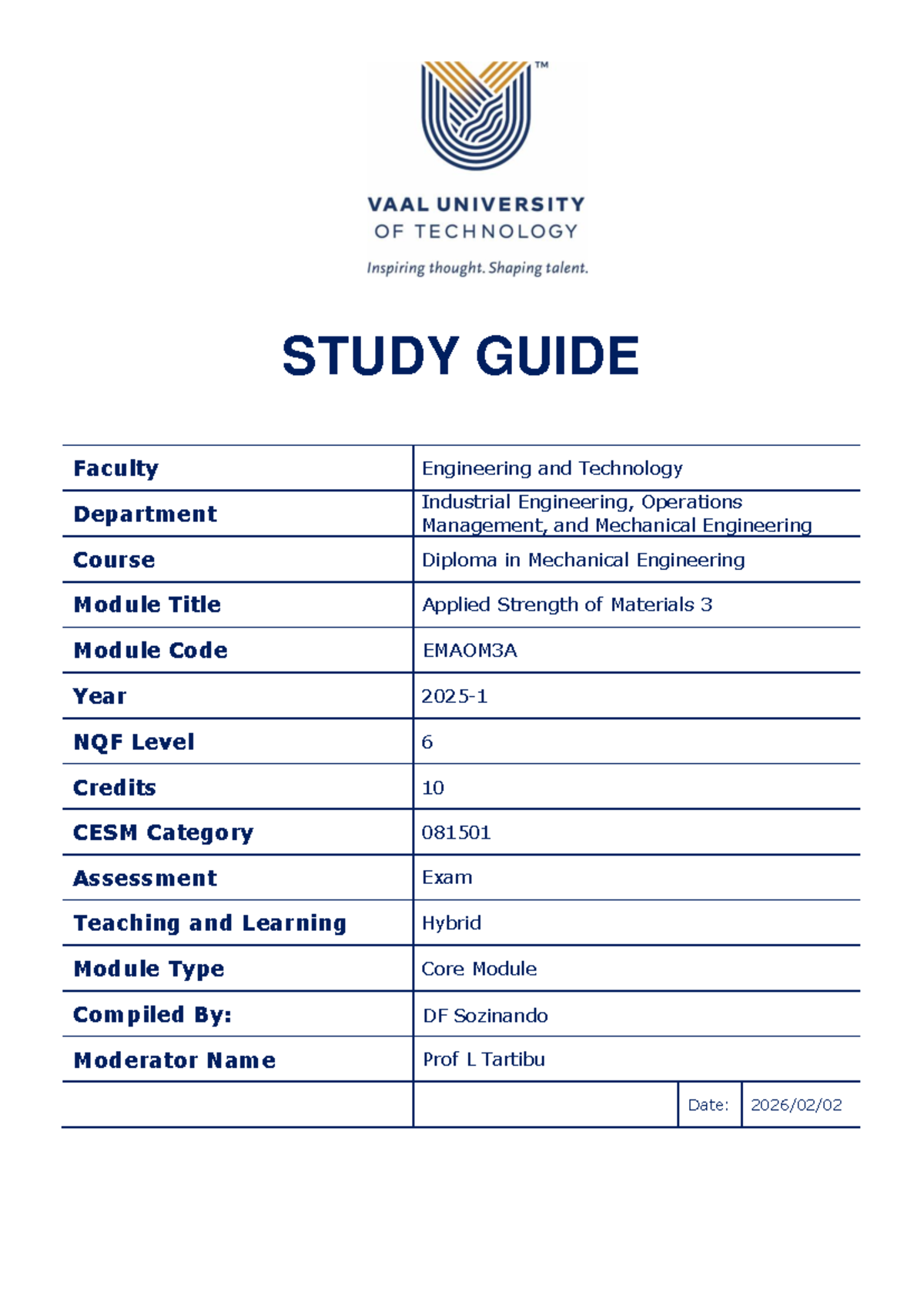 Emaom3A 2026 - Applied Strength of Materials Learner Guide - Studocu