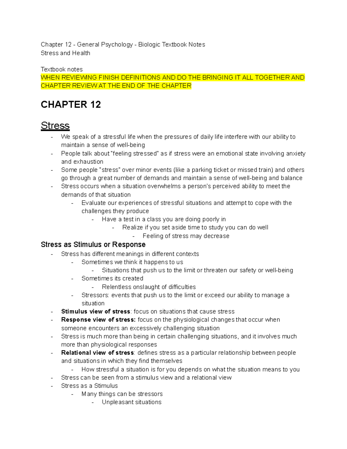Stress, Health, and Coping Strategies - General Psychology Notes (PSY ...