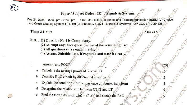 Signals and Systems QP: Subject Code 40824 - Exam Papers - Studocu