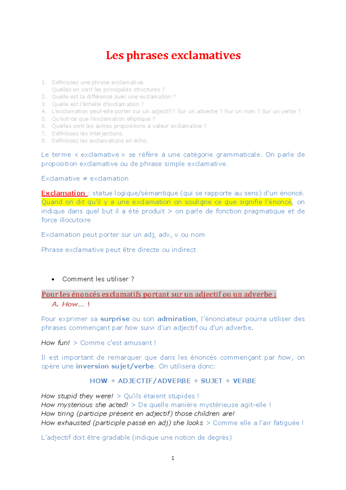 Cours Magistral de Grammaire - Les phrases exclamatives Définissez une ...