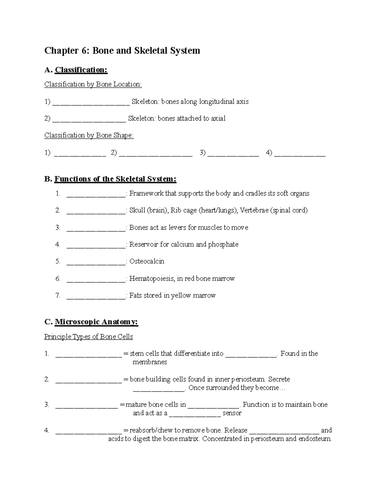Chapter 6: Bone and Skeletal System Overview - Studocu