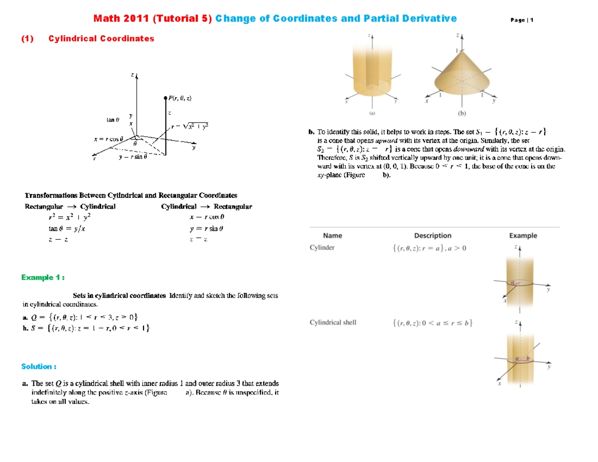 Math 2011 (Tutorial 5) Change of Coordinates & Partial Derivatives ...