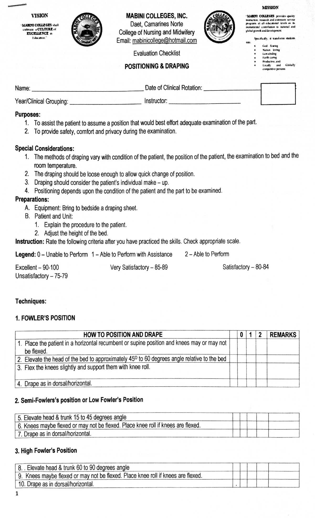 Positioning & Draping Techniques Checklist for Nursing Practice - Studocu