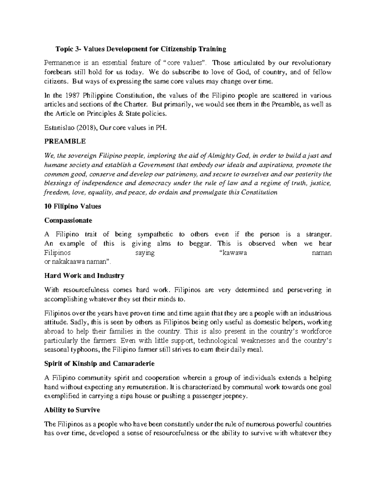 Values Development for Citizenship Training - Topic 3- Values ...