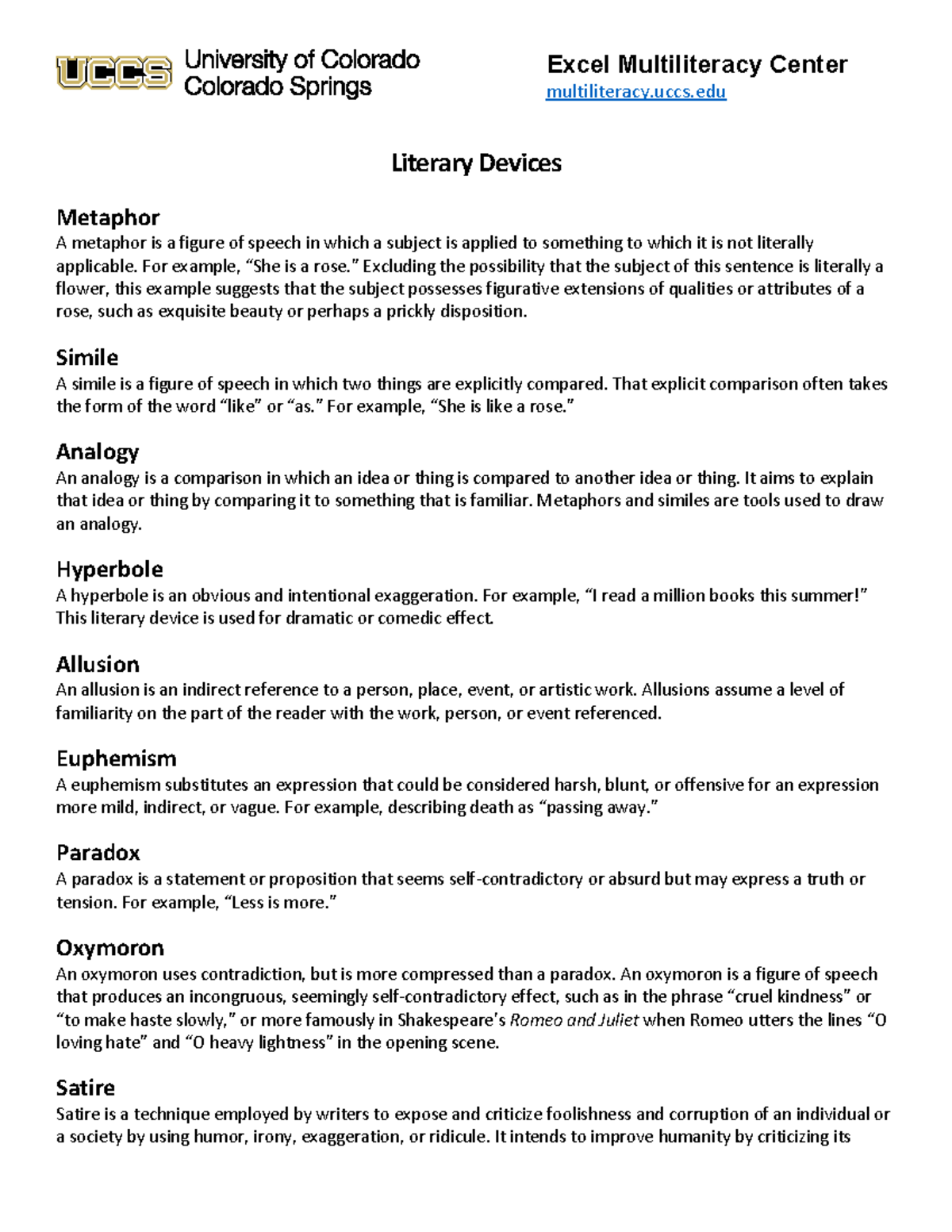 Literary Devices Overview - Notes for ENG 101 - Studocu