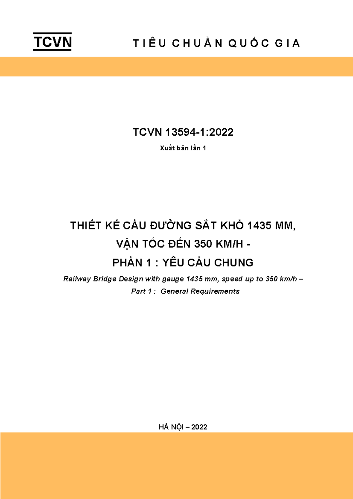 TCVN 13594-1:2022 Thiết Kế Cầu Đường Sắt - Yêu Cầu Chung - Document Preview