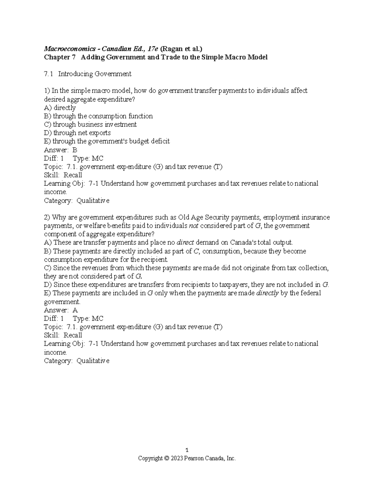 Chapter 7 - practice problems - Macroeconomics - Canadian Ed., 17e ...