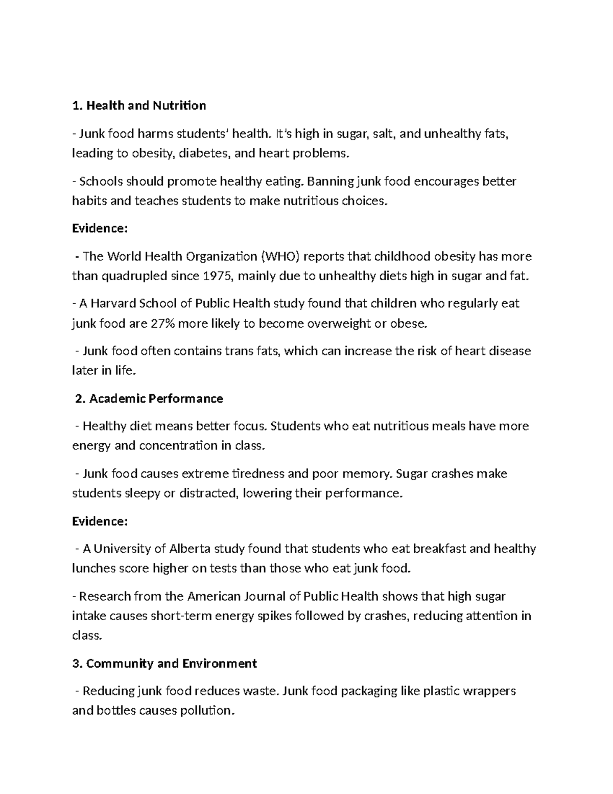 Debate 15: The Impact of Junk Food on Health and Academic Performance ...
