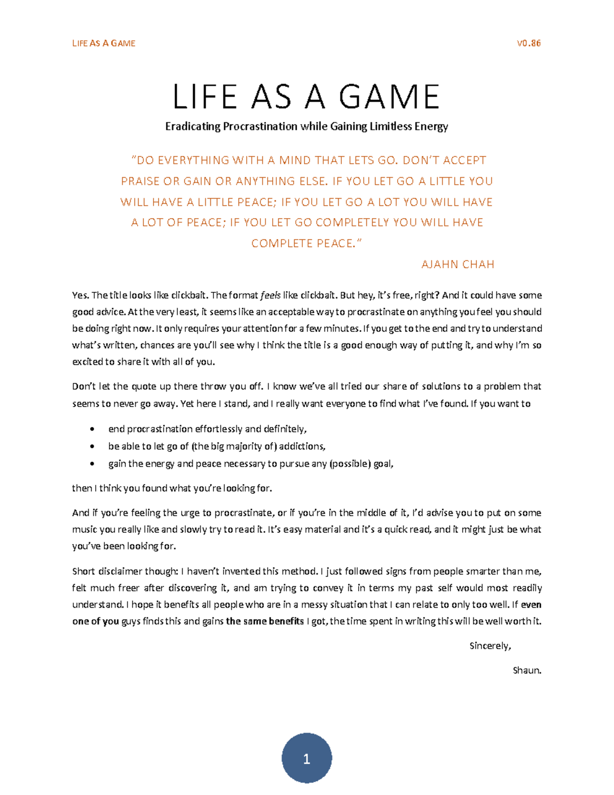 LIFE AS A GAME V0.86: Overcoming Procrastination & Gaining Energy - Studocu