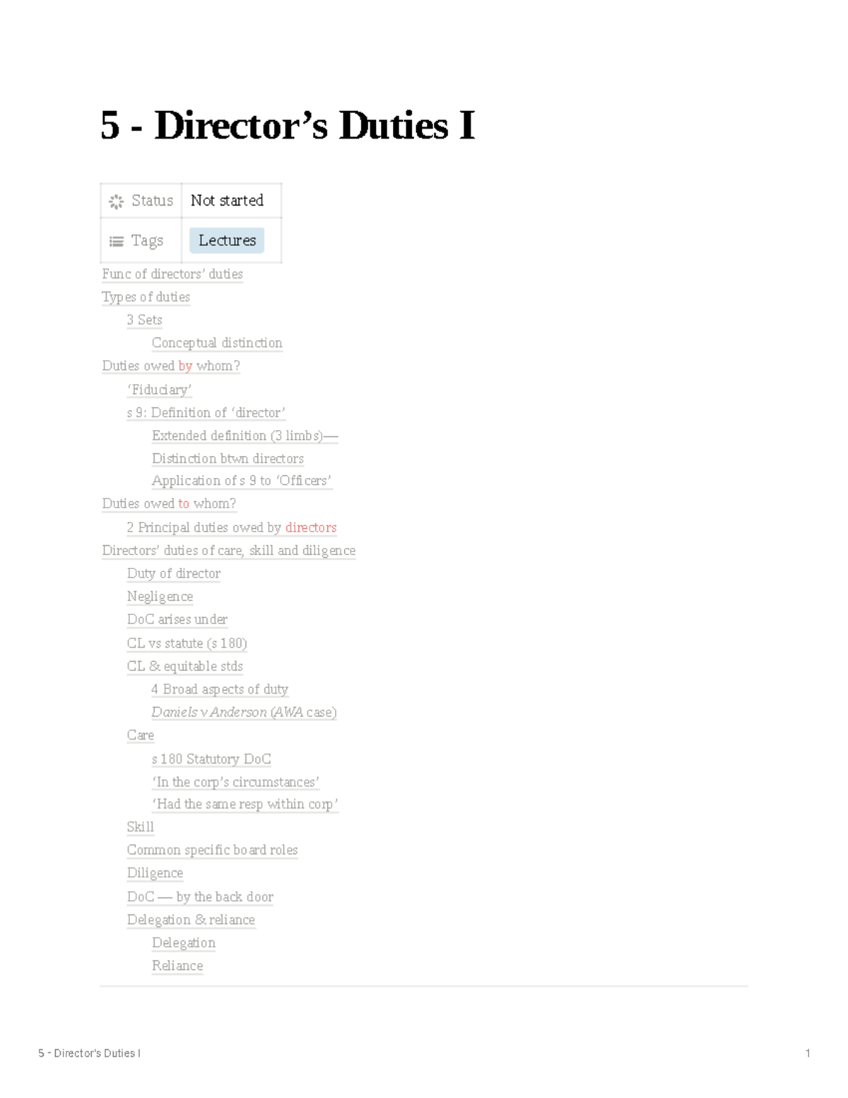 Director's Duties I: Overview & Key Concepts (Course Code: [insert code ...